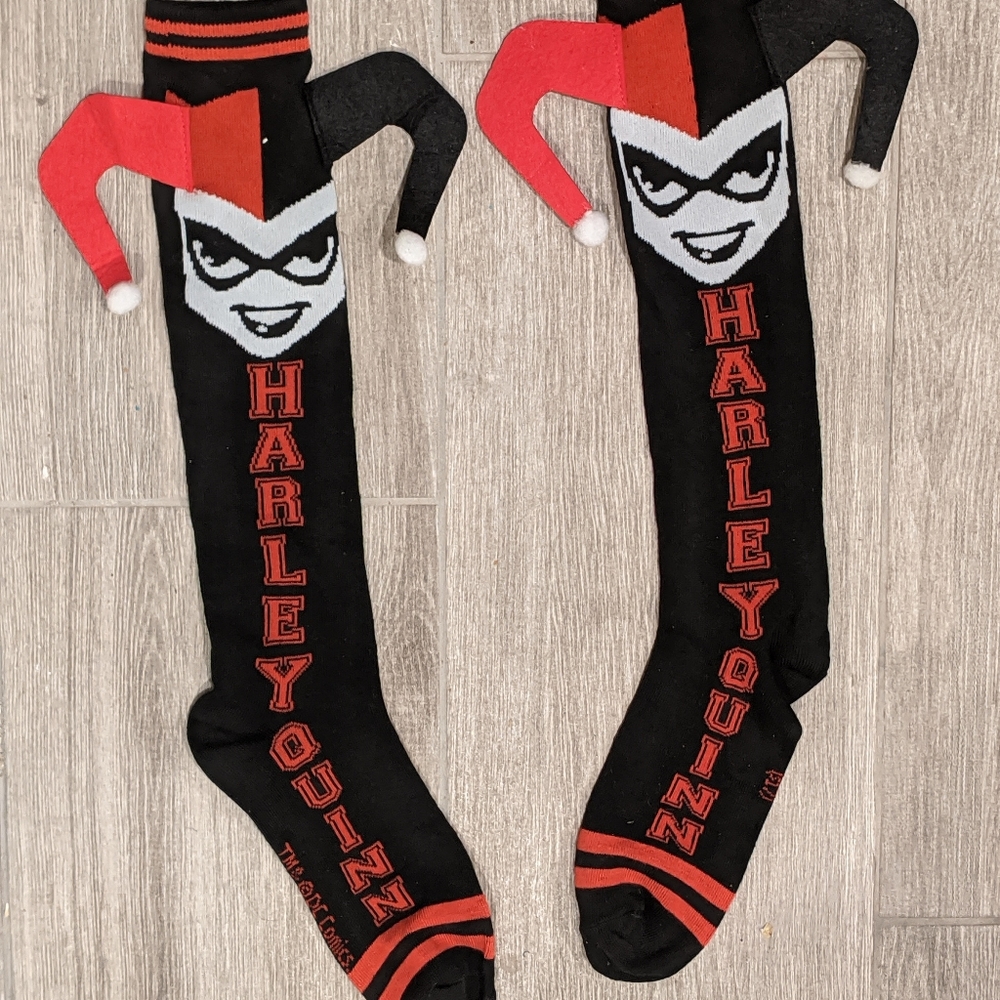 Knee high Harley Quinn character socks